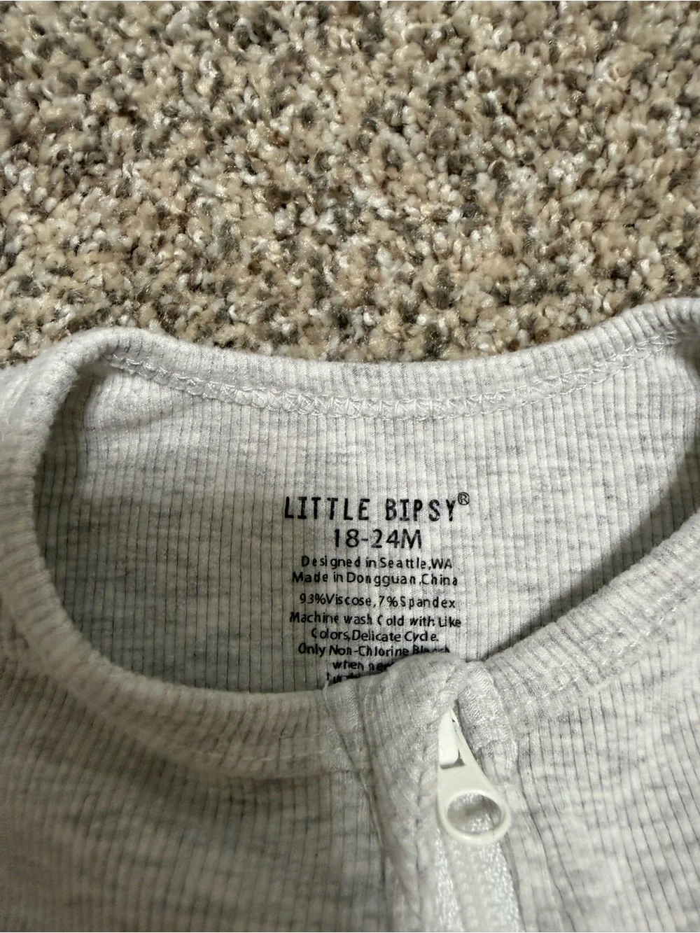 LITTLE BIPSY Gray Ribbed Zip-Front Kids One-Piece Pajamas 18-24 Months